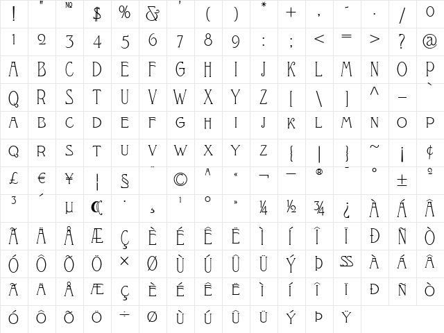 Kenosha Antique NF Regular  glyph index