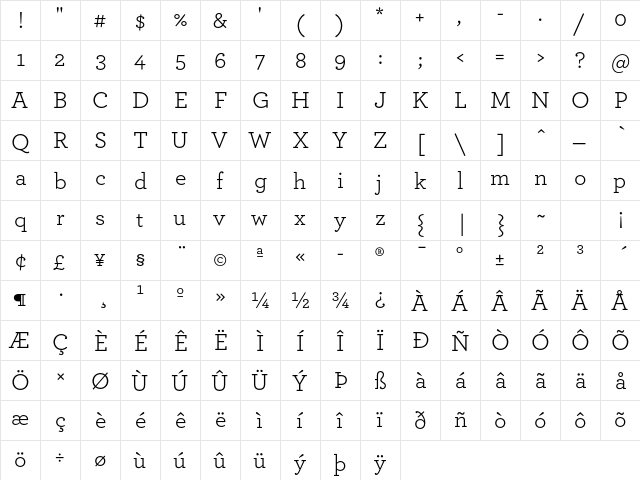 ArcherPro Book  glyph index