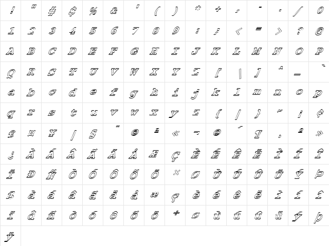 FZ DIGITAL 3 HOLLOW ITALIC Normal  glyph index