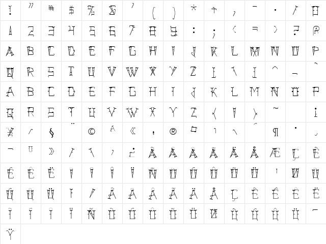 CrippledFont Regular  glyph index