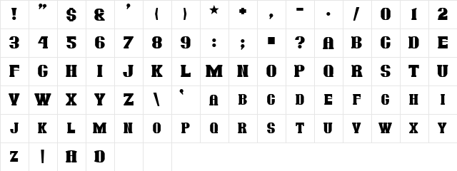 Jambon Regular  glyph index