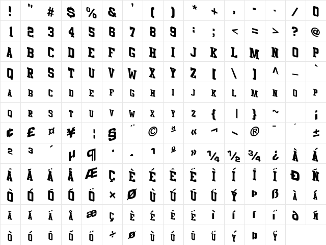 AwkWard8 Regular  glyph index