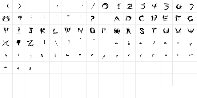 Ridicule Regular  glyph index