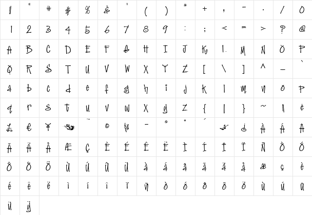 JiveTalk Medium  glyph index