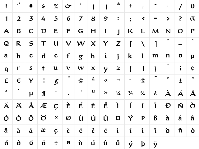 Anasdair LT Std Bold Regular  glyph index