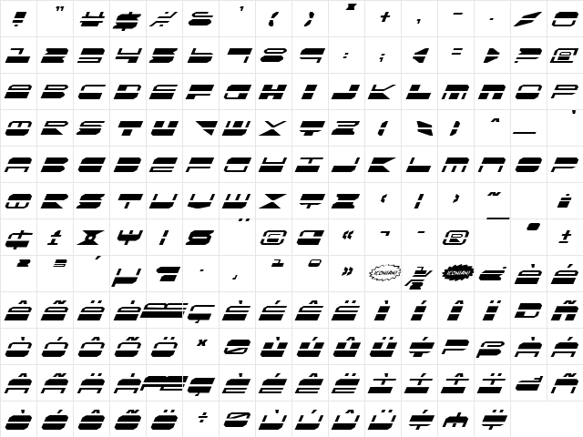 Quickmark Italic Italic  glyph index