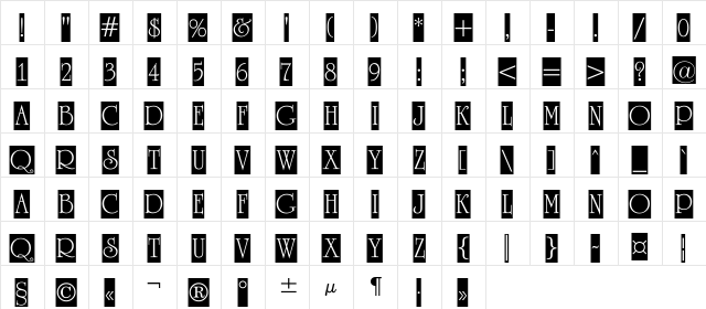 a_RomanusTitulCm Regular  glyph index
