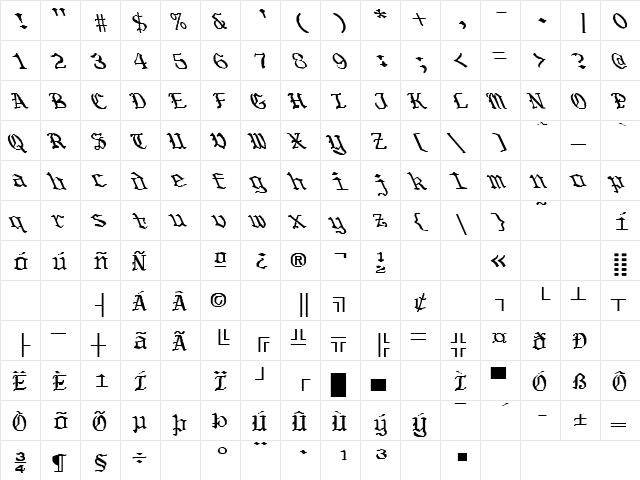 Remembrance 6 Regular  glyph index