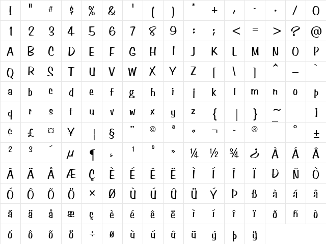 Benguiat Frisky ATT Regular  glyph index