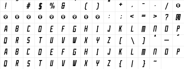 JerrySport Italic Med Italic  glyph index