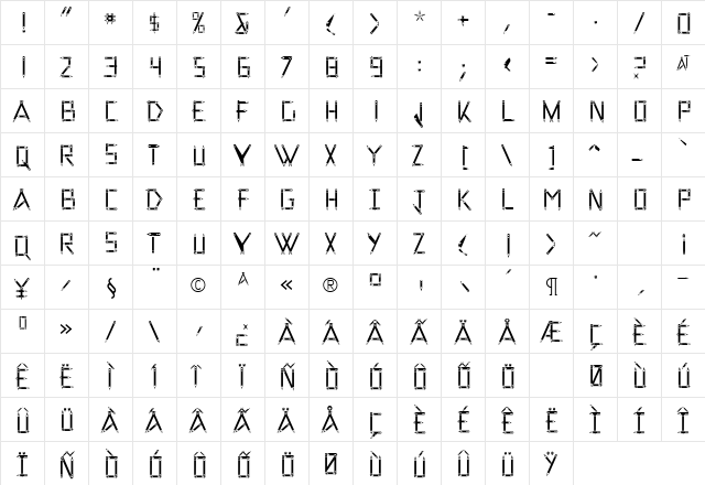 PencilIn Regular  glyph index