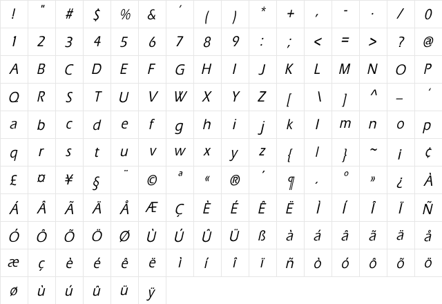 Eras-Medium-Medium Th Itc Italic  glyph index