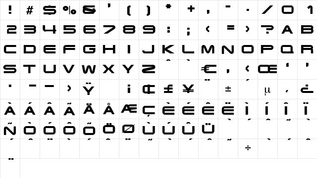 Jeepjeep Regular  glyph index