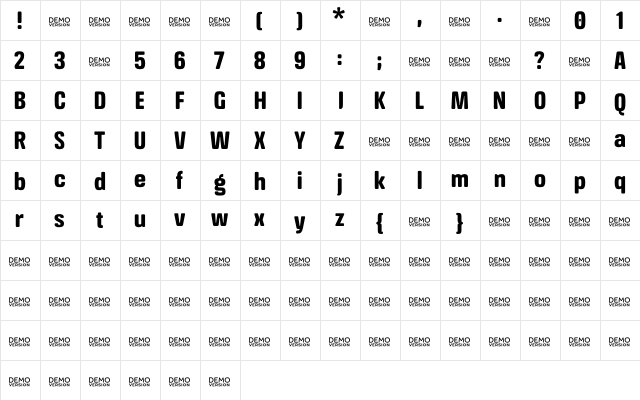 Crossfit Demo Bold  glyph index