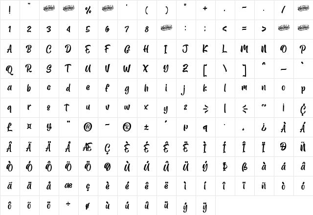 Alibabe Regular  glyph index