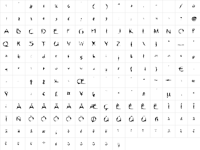 Zyankali Regular  glyph index