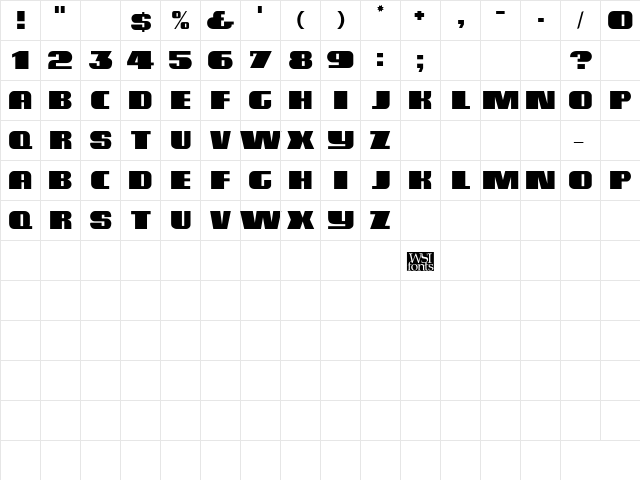 BlutussCaps Regular  glyph index