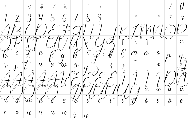 Dandelions Bloom Regular  glyph index