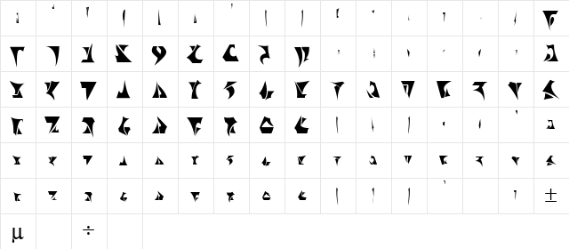 Klingon Regular  glyph index