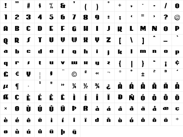 CoasterPoster Regular  glyph index