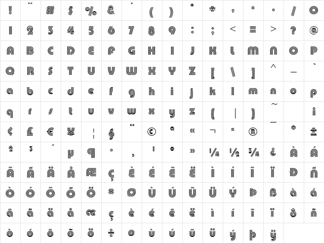 Puente-Triline Regular  glyph index