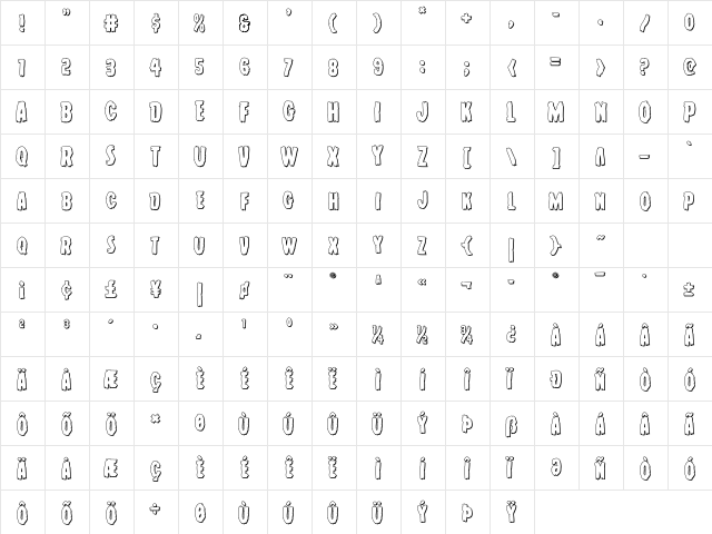 Young Frankenstein 3D Regular  glyph index