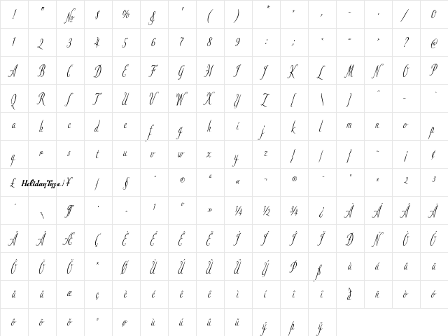 HT Fiorista Regular  glyph index