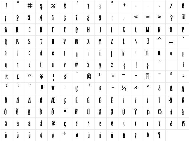 Odd Press Regular  glyph index