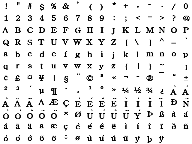 Cento Wide Bold  glyph index