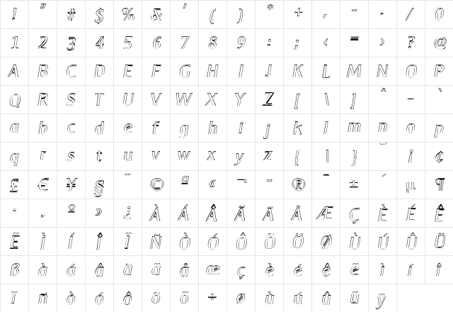 AlexanderBeckerOutline Italic  glyph index