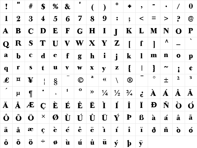 Long Island Antiqua Regular  glyph index