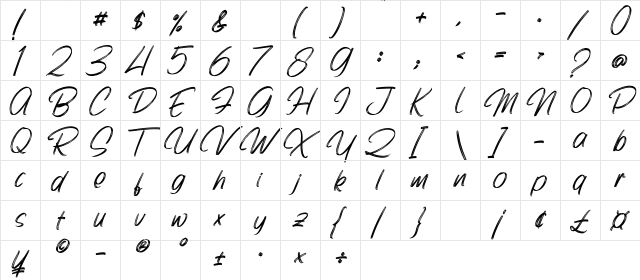 Bonitto Italic  glyph index