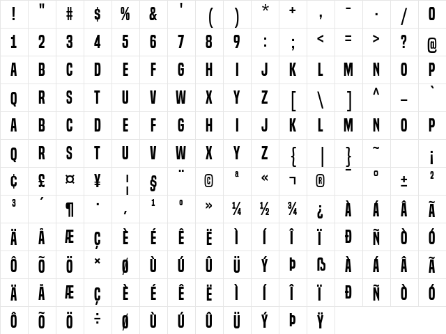 Built Titling SemiBold  glyph index