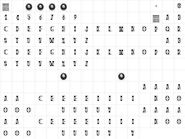 Traditional Tattoo Parlour Regular  glyph index