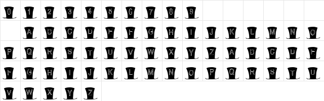 101! Mad Hatter Regular  glyph index
