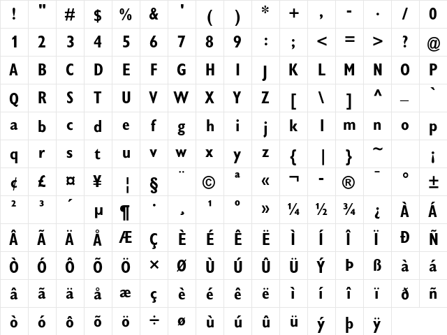 Gill Sans Display MT Std Bold Condensed  glyph index