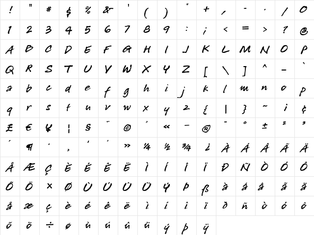 Freely Regular  glyph index