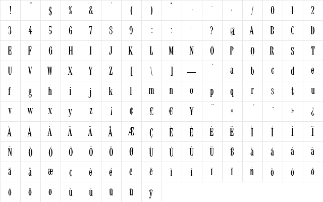 LatinSmall Regular  glyph index