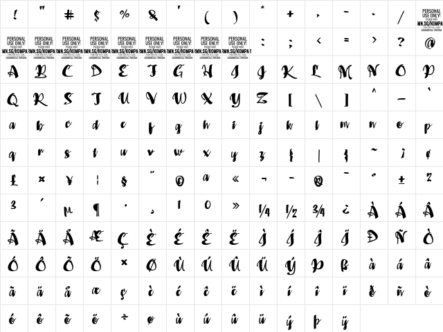 Kompar Black PERSONAL USE ONLY Regular  glyph index
