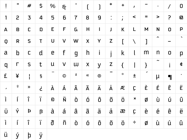 KautivaUni Regular  glyph index