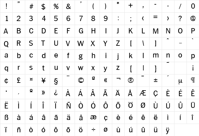 Plymouth-Serial Regular  glyph index