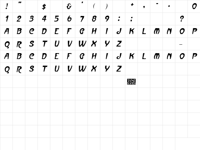 MullinsCaps Italic  glyph index