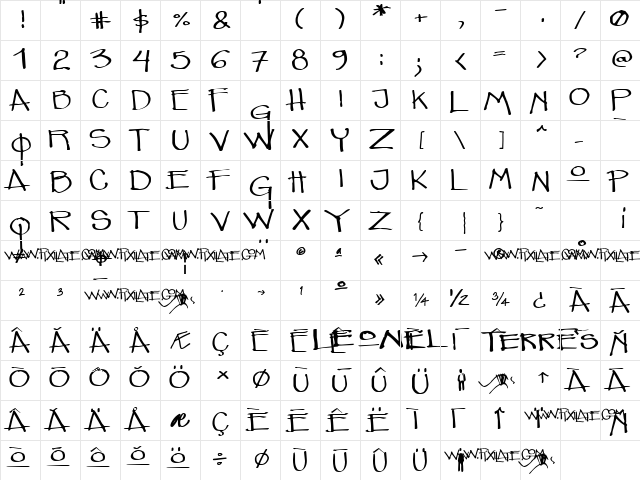 Leonel Regular  glyph index