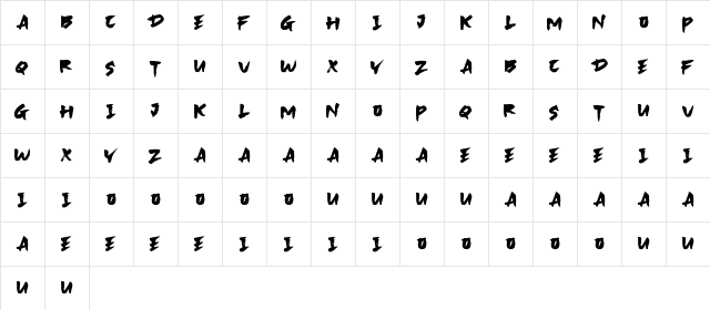 SKYBRUSH Regular  glyph index