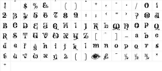 Kingthings Willowless Regular  glyph index