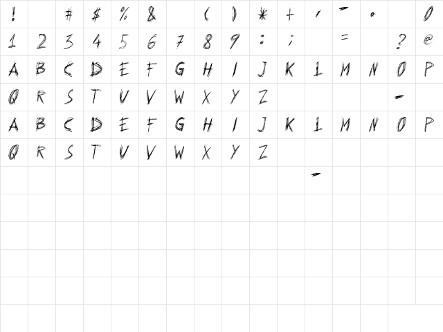 bazgroly Regular  glyph index