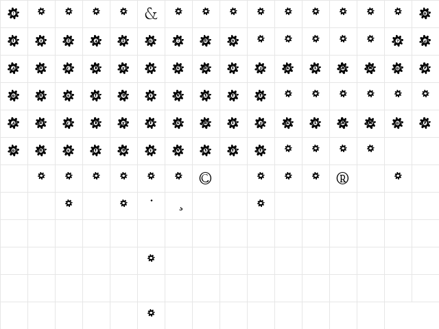 Stucked in Gears Regular  glyph index