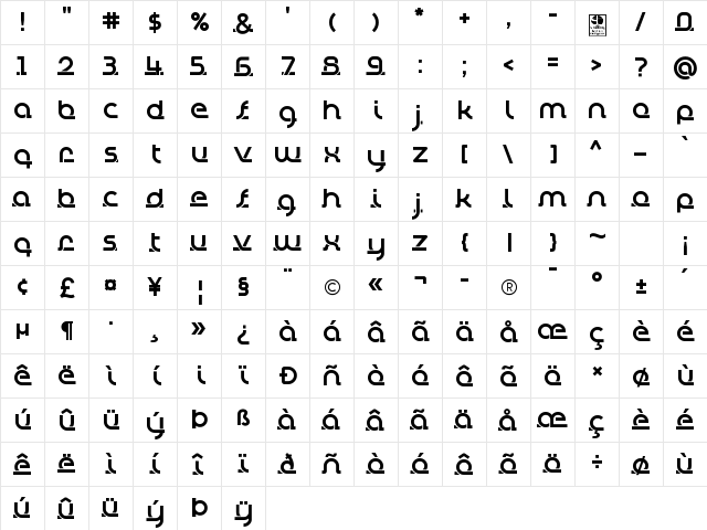 Tually Demo Regular  glyph index