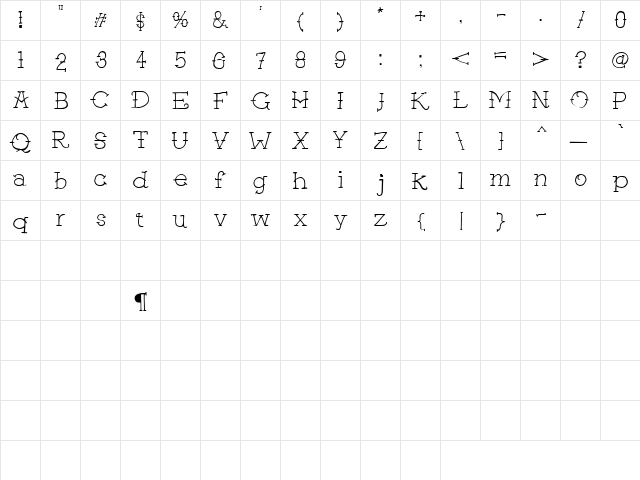 Tattoo GirlFW Regular  glyph index
