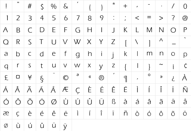 ItcEras-Book-Normal Regular  glyph index